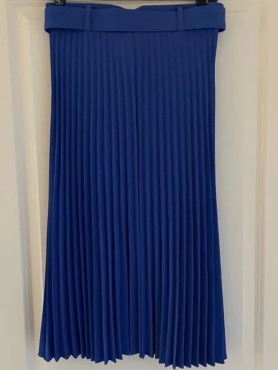 Ann Taylor Belted Pleated Midi Skirt In Cobalt Blue Sz 8 - Picture 7 of 9